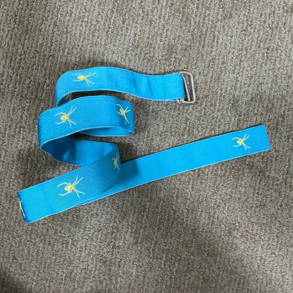 Vintage Polo Ralph Lauren L Belt Mens Blue Yellow Spider L D-Ring Ribbon USA